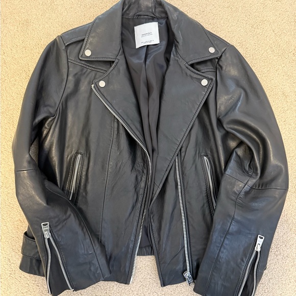 Mango Black Leather Jacket SZ M ✨ - Picture 8 of 8